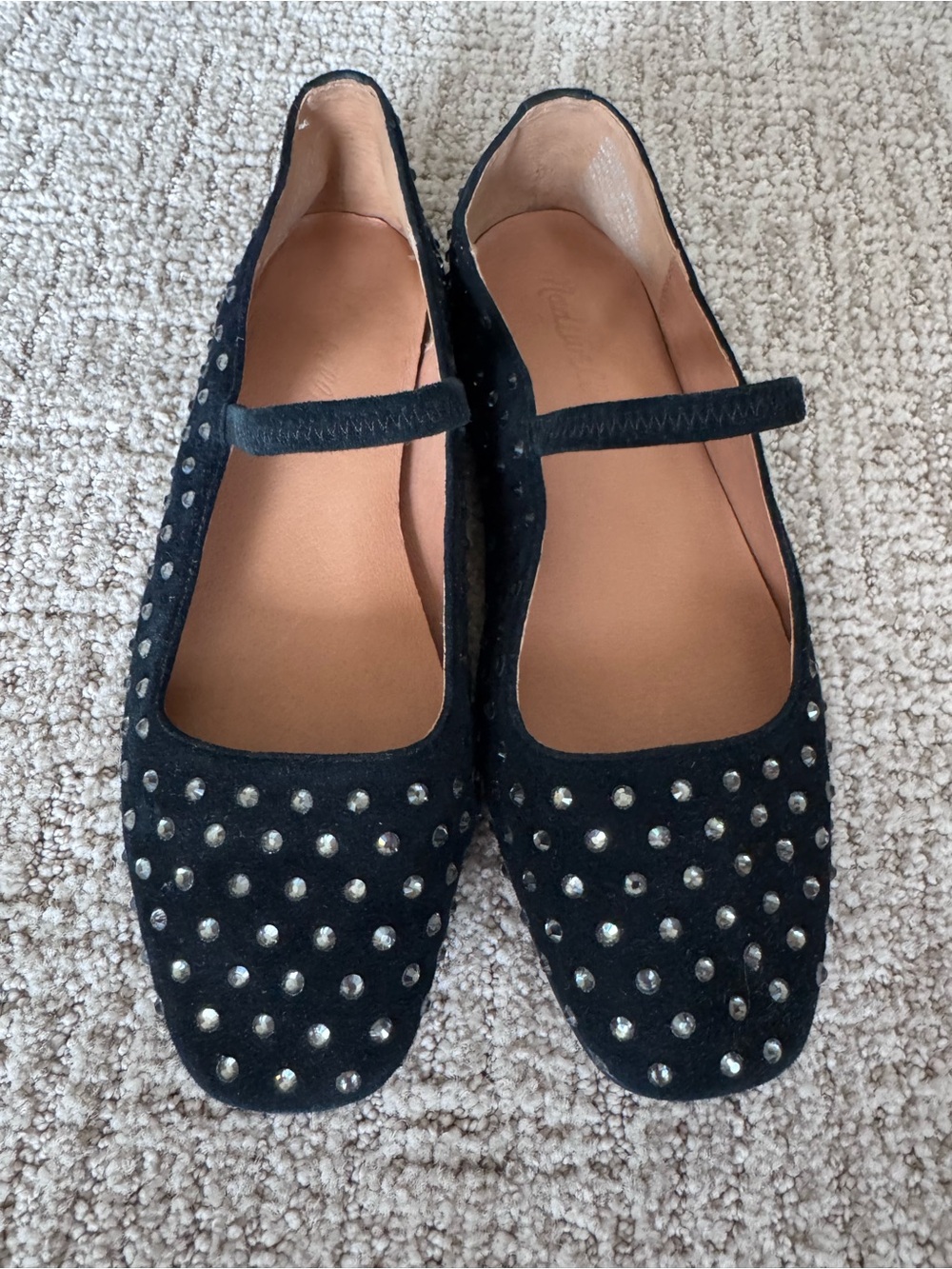 Madewell greta ballet flat in crystal embellished suede black - size 7